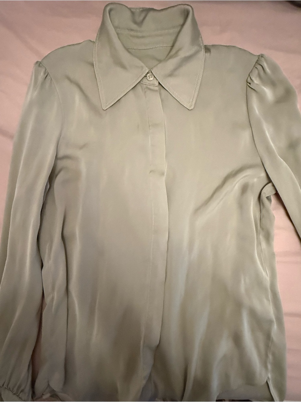 Classic Sage Green Long-Sleeve Button-Front Blouse